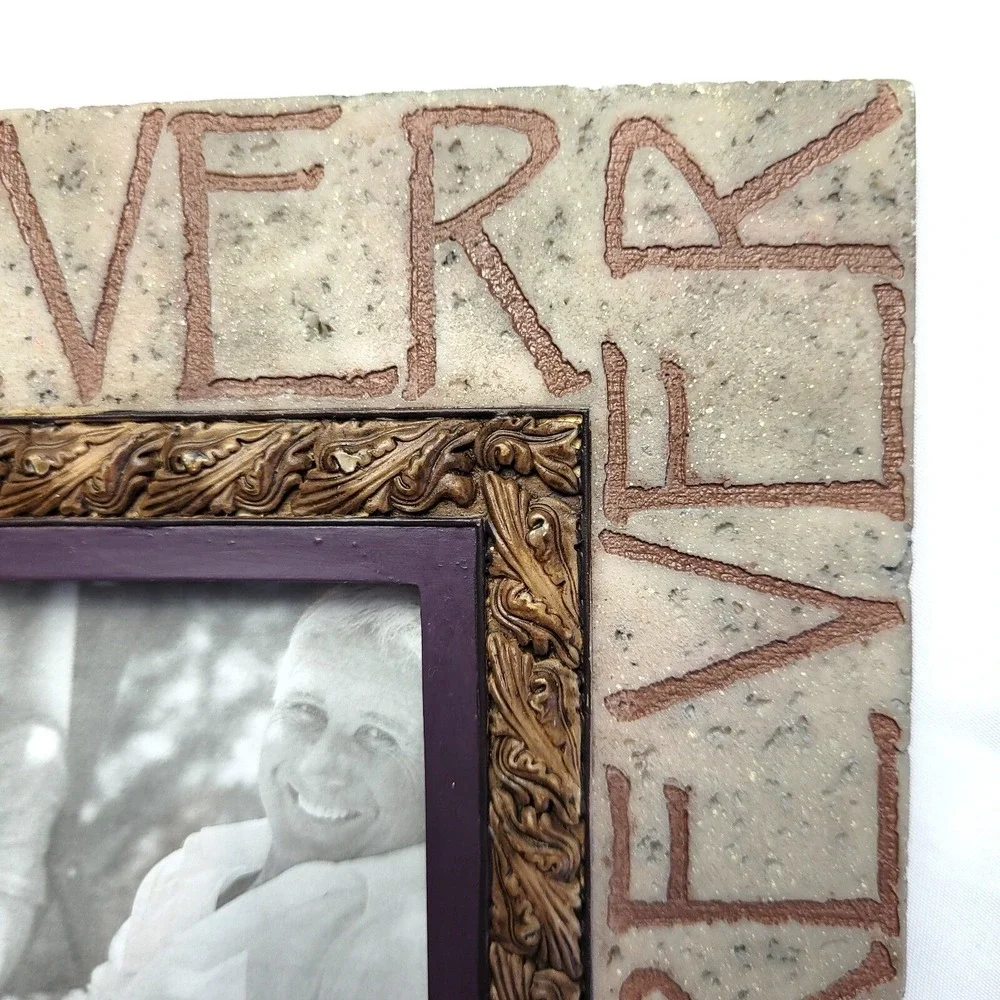 Vintage Y2K FOREVER Picture Frame 4X4, Demdaco Heartstone Bill Stross faux stone